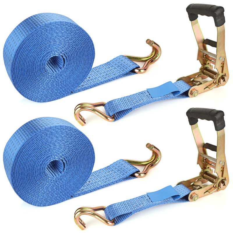 LISHINE 2 Pack 2 Inch Ratchet Straps Heavy Duty 20ft Tie Down Straps Ratchet with Double J Hook  8000 LBS Break Strength  Cargo Ratchet Straps for Truck  Trailers  Kayaks  Car Roof - Image 1